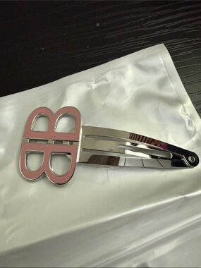 Balenciaga Pink and Silver BB Logo Hair Clip
